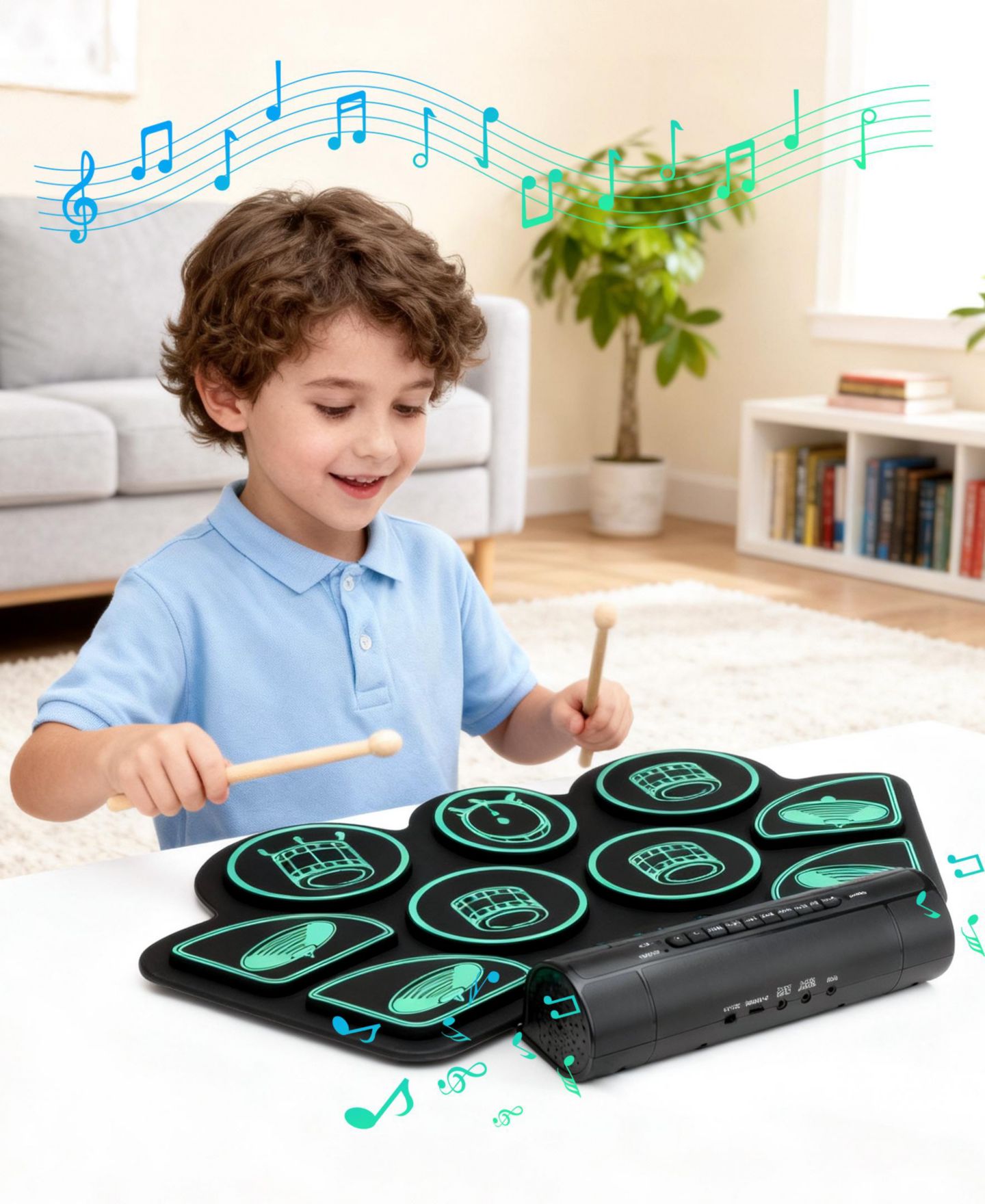 Детские игрушки SUGIFT Kids Roll-Up Electronic Drum Set with Speakers, Headphone Jack & Foot Pedals - Green, цвет: Зелёный — фото 10