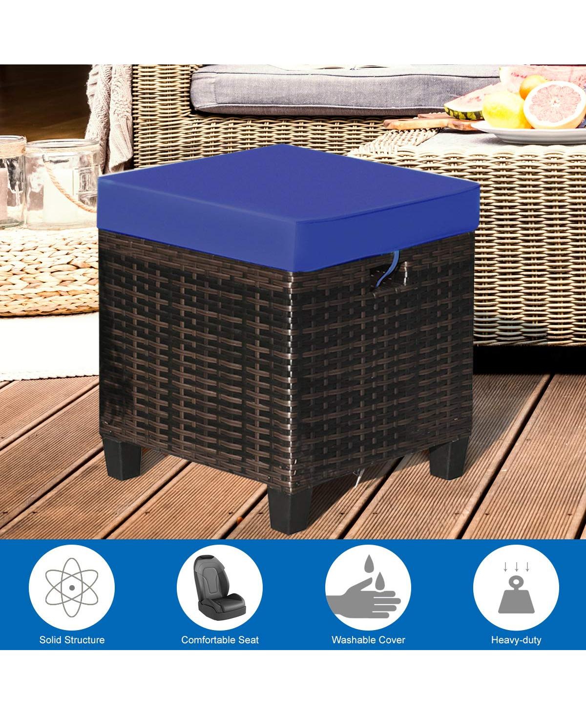 2 Pieces Patio Rattan Ottoman Seat with Removable Cushions