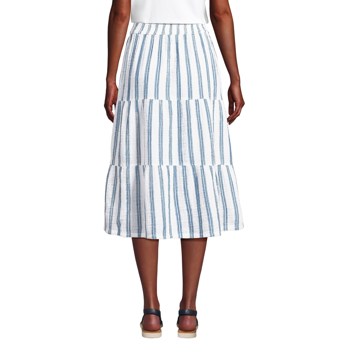 Lands' End Women's High Rise Tiered Gauze Midi Skirt