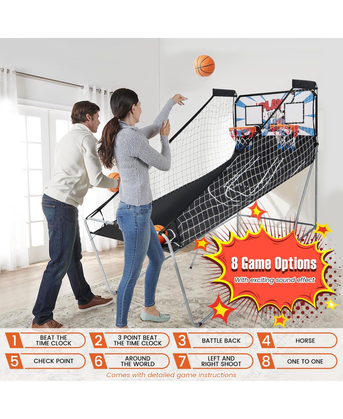 Sugift Foldable Dual Shot Basketball Arcade Game with Electronic Scoring System