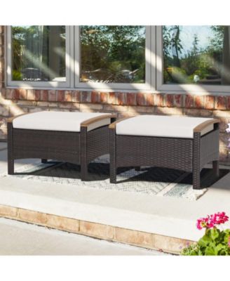 Set of 2 Fade-Resistant Wicker Patio Ottoman