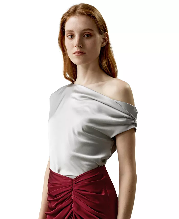 Women's Boat Neck Regular Fit Silk Top - thumbnail 7