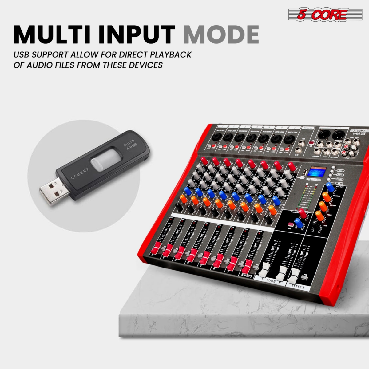 5 Core Audio Mixer 8 Channel Dj Controller Professional Sound Board Bluetooth Usb Mx 8CH
