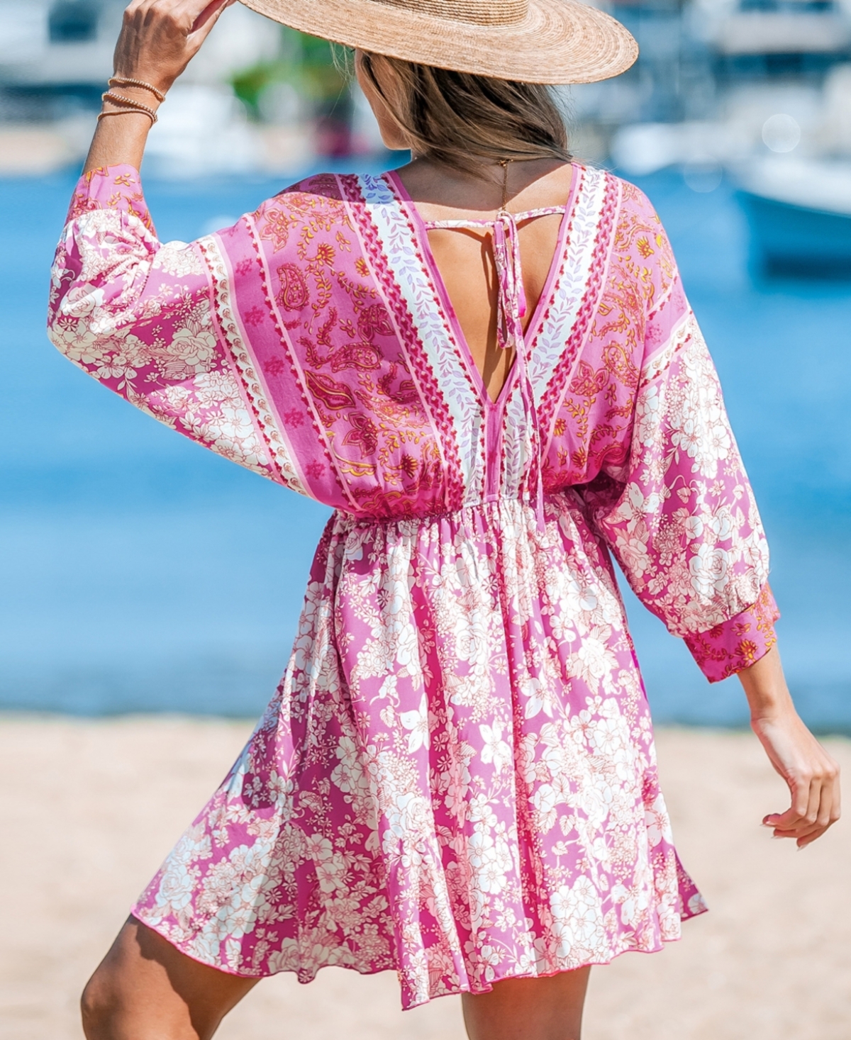 Cupshe Women's Floral Print Tassel Mini Beach Dress