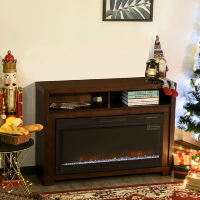 43.75" W x 31.5" H Electric Cabinet Fireplace w/ Mantel, TV Sd,