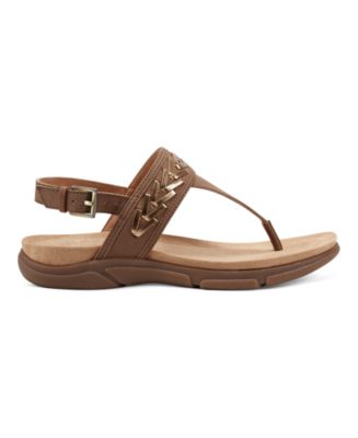 Monte Woven T-Strap Faux Leather Flat Sandals