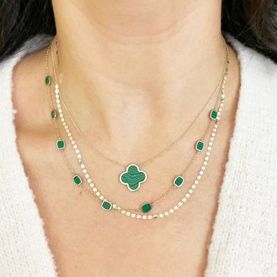 Extra Large Malachite Single Clover Necklace 14K Gold