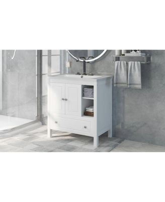 30" Bathroom Vanity Set with Solid Wood Frame & Ceramic Sink