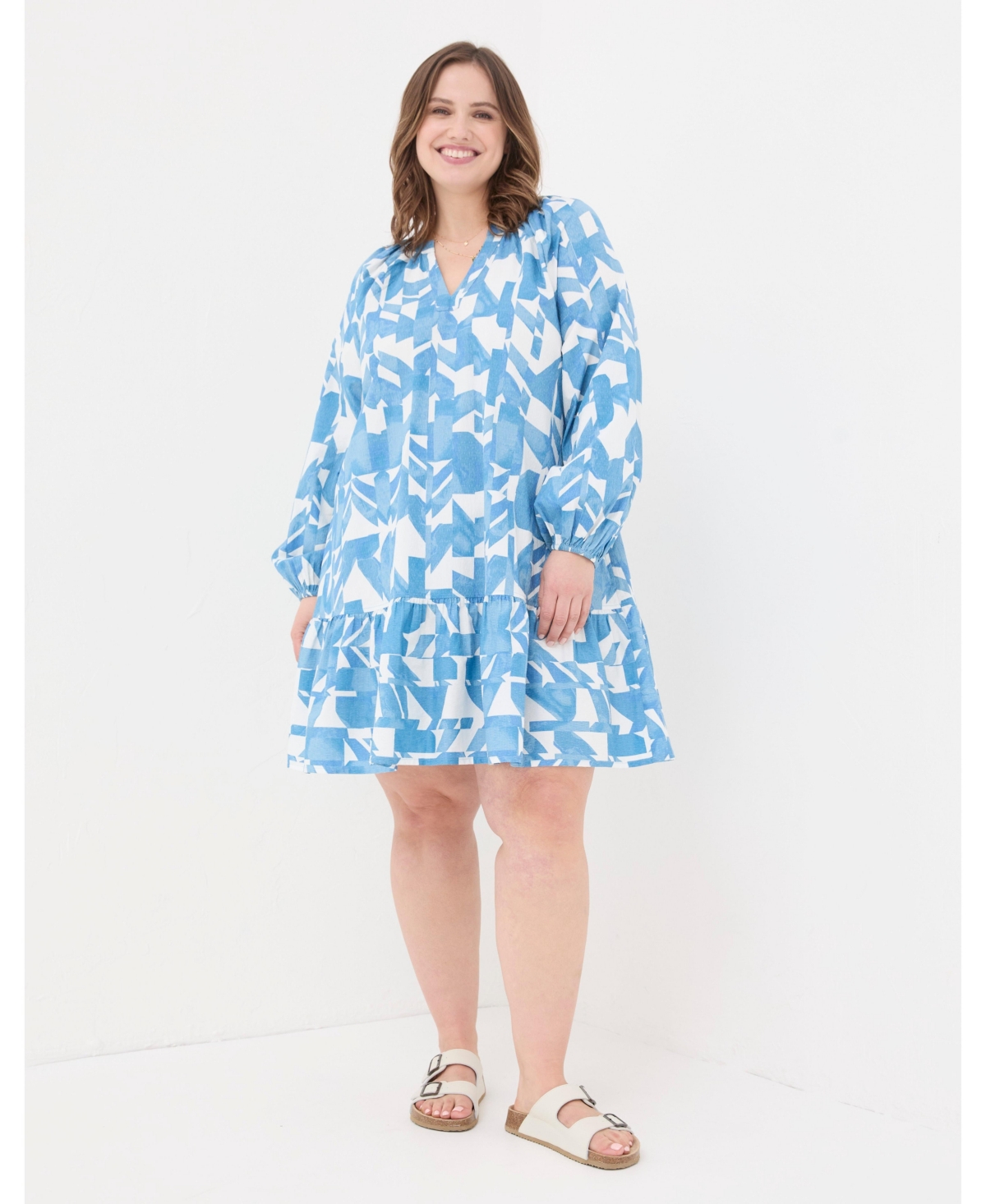 Plus Size Amy Med Geo Dress - Chambray blue