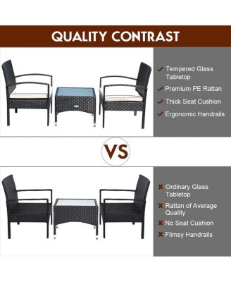 3 Pieces Patio Wicker Rattan Furniture Set with Cushion for Lawn Backyard