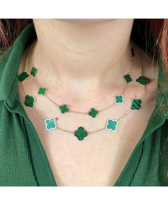 Small Malachite Clover Necklace 14K Gold