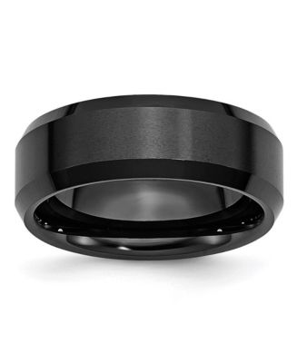 8mm Black & White Ceramic Dome Wedding Band - Simple Plain Ring Size 5
