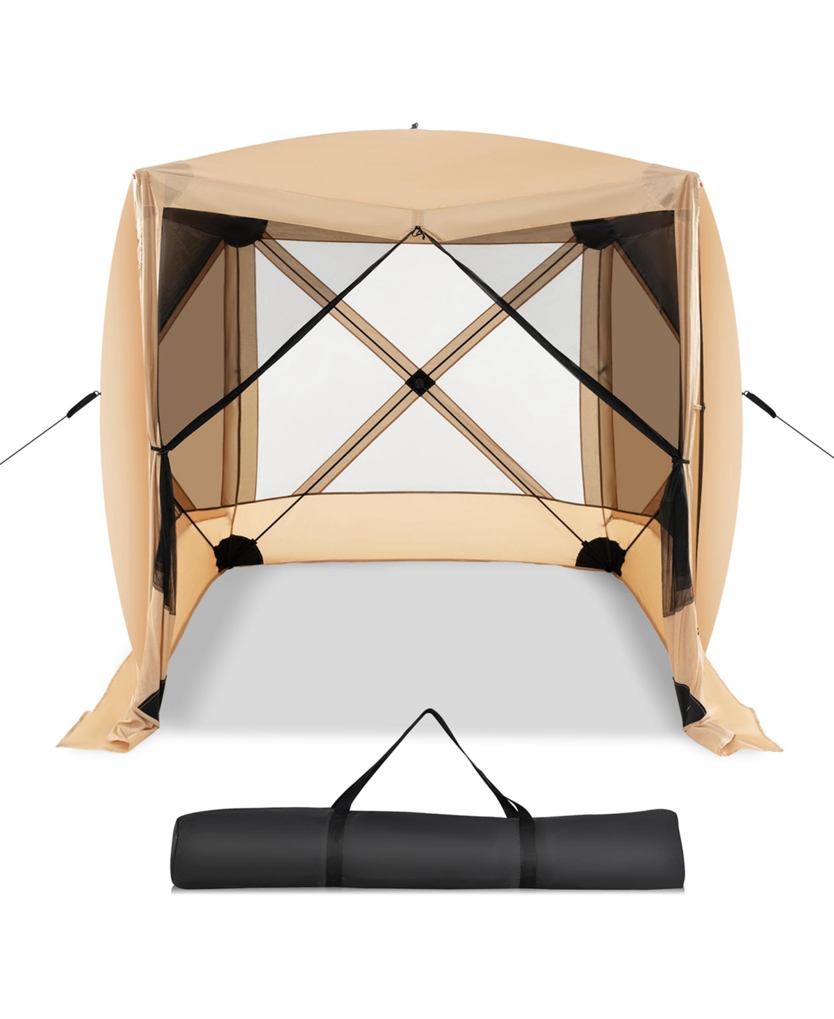 6.7 Ft x 6.7 Ft 4-Panel Pop up Camping Gazebo Quick-Set with 2 Sunshade Cloths - Beige/khaki
