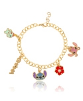 Disney Lilo and Stitch Fashion Stitch Charm Bracelet, 7+1'' Chain - Gold tone, green, blue