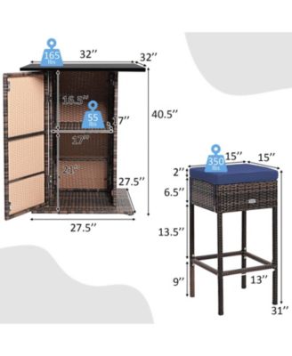 5 Pieces Patio Rattan Cushioned Bar Furniture Set with Hidden Storage Shelf