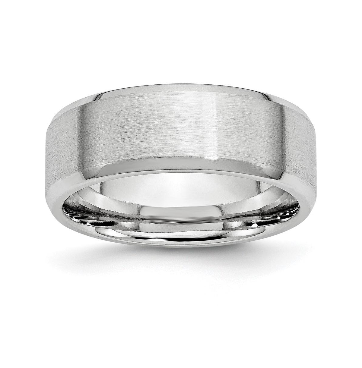 Cobalt Satin and Polished Beveled Edge Wedding Band Ring - White