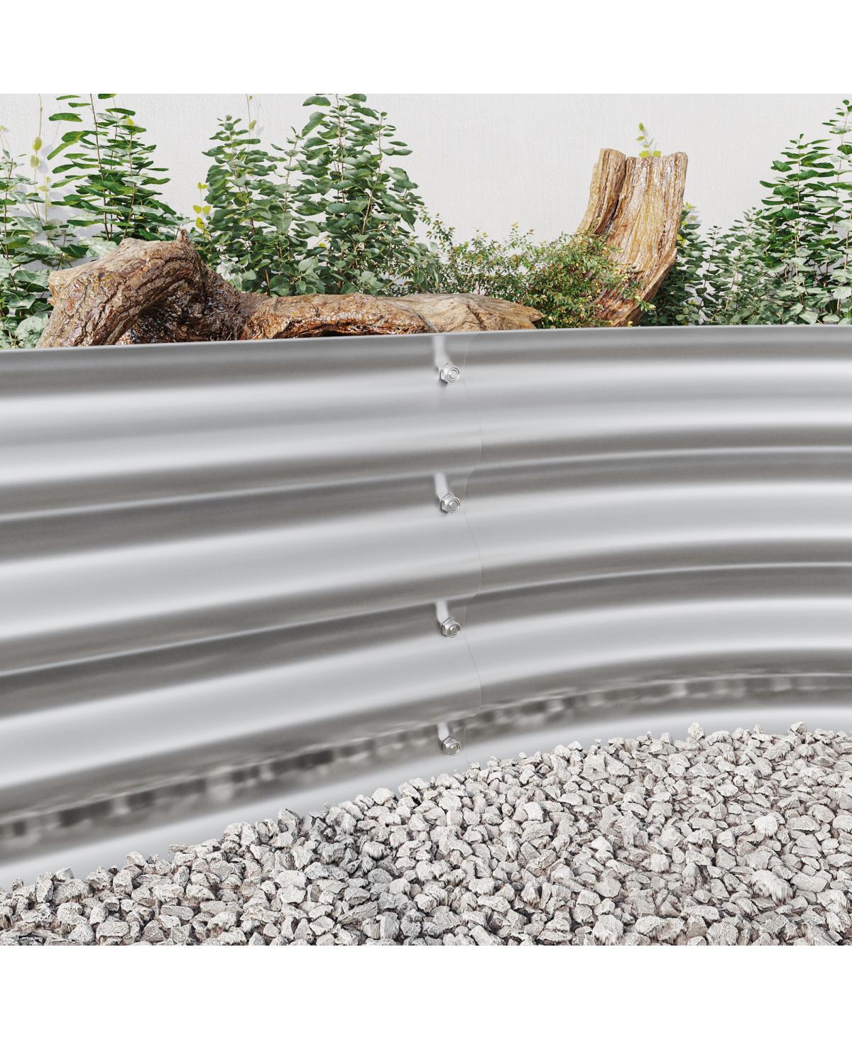 Streamdale Furniture Raised Garden Bed Outdoor, Oval Metal Raised Planter Bed for Plants, Vegetables, and Flowers -- Silver