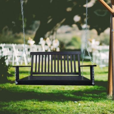 Simplie Fun Outdoor Wood Bench Swing with Armrests