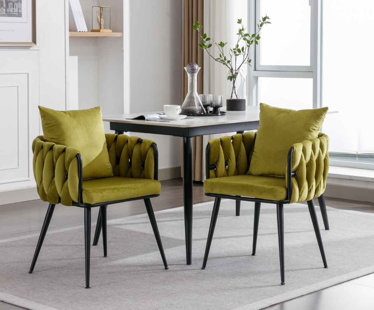 Streamdale Furniture Modern Velvet Dining Chairs Set Of 2 With Hand Weaving