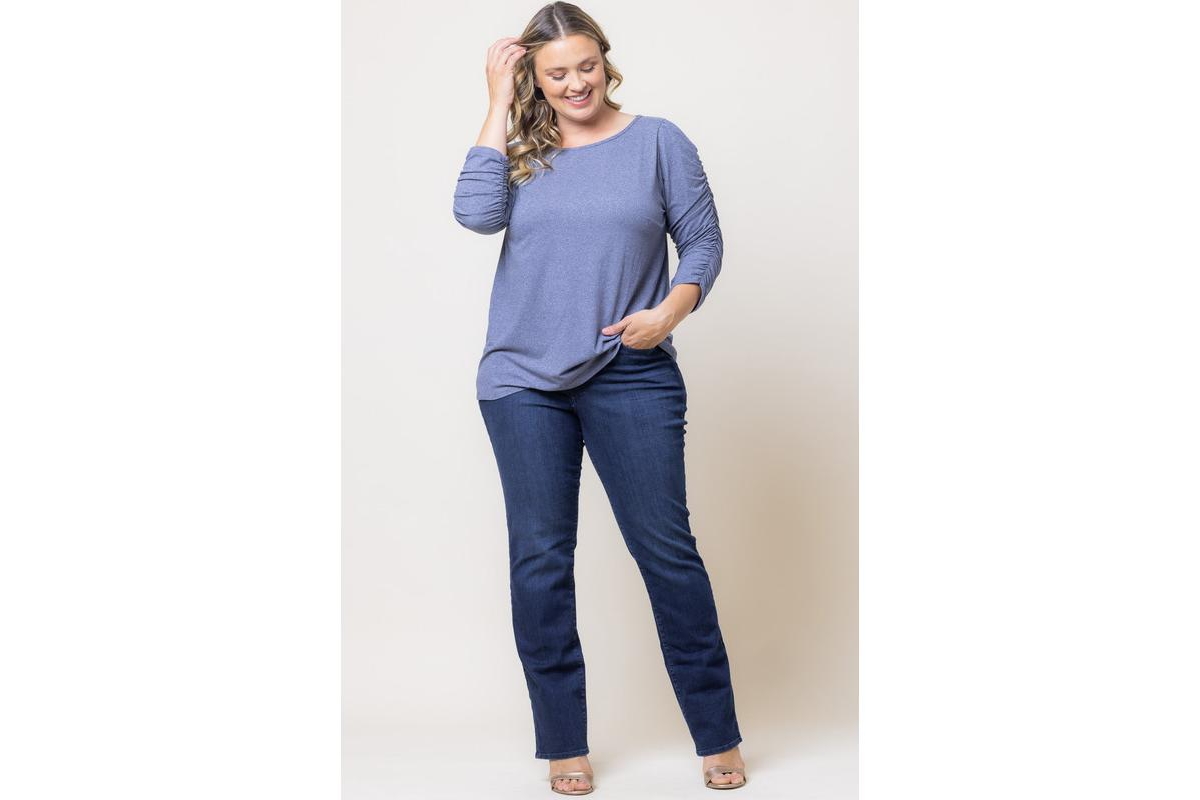 Kiyonna Women's Plus Size Reverie Boat Neck Ruched Sleeve Top