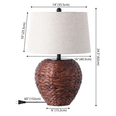 Alaro 24.5" Farmhouse Coastal Water Hyacinth Basket LED Table Lamp, Dark Brown