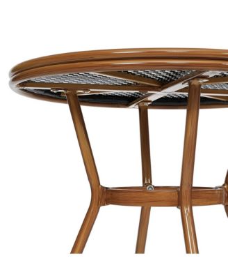 Sacha Bistro Style Table With Glass Top, Pe Rattan, 2 Stack Chairs, And Bamboo Finished Metal Frame For Indoor/Outdoor Use