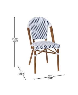 Bamboo Finished Metal Frame Celia Bistro Style Table with Glass Top, Pe Rattan, 4 Stack Chairs