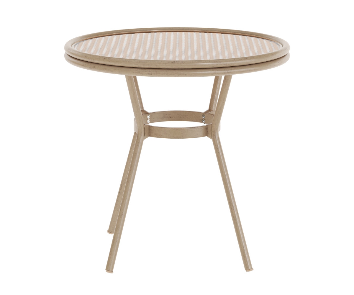 Emma+Oliver Colmar Indoor/Outdoor Bistro Style 31.5 In. Table With Pe Rattan, Glass Top, And Bamboo Finished Metal Frame - Natural  white rattan