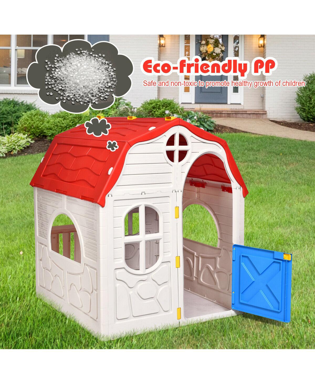 Sugift Kids Cottage Playhouse Foldable Plastic Indoor Outdoor Toy