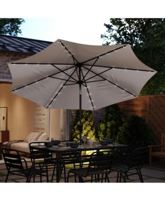 Kinsley 9 Ft Solar Patio Umbrella With Led Lights, Crank Handle And Push Button Tilt
