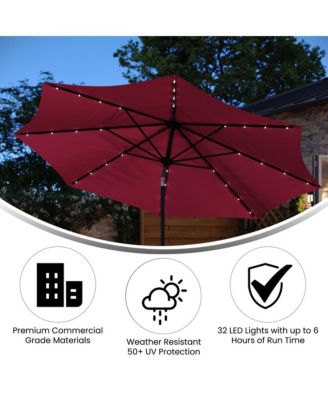 Kinsley 9 Ft Solar Patio Umbrella with LED Lights, Crank Handle & Push Button Tilt