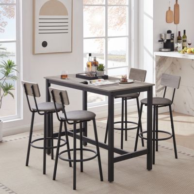 Streamdale Gray Bar Table Set with Backrest Stools