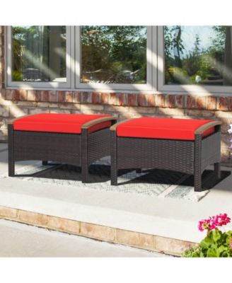 Set of 2 Fade-Resistant Wicker Patio Ottoman