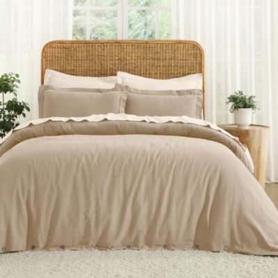 Orion Solid Cotton Linen Blend 3-Piece Duvet Cover Set, King/Cal King