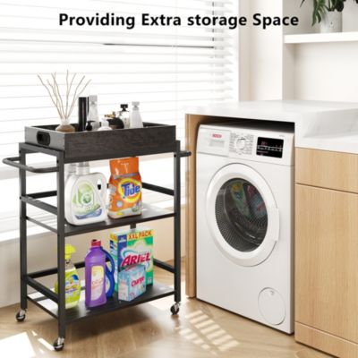 3-Tier Rolling Bar Cart with Removable Serving Tray, Metal Frame, and Lockable Wheels for Kitchen, Dining, or Living Room