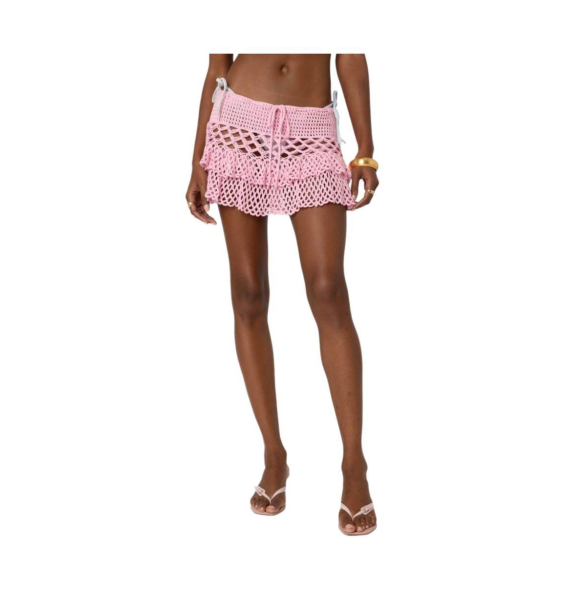 Edikted Women's Ruffled Crochet Mini Skirt - Light-pink