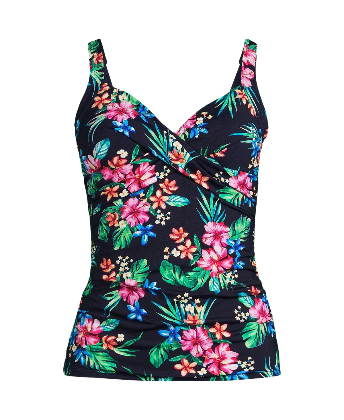 Lands' End Women's Petite V-Neck Wrap Underwire Tankini Swimsuit Top Adjustable Straps