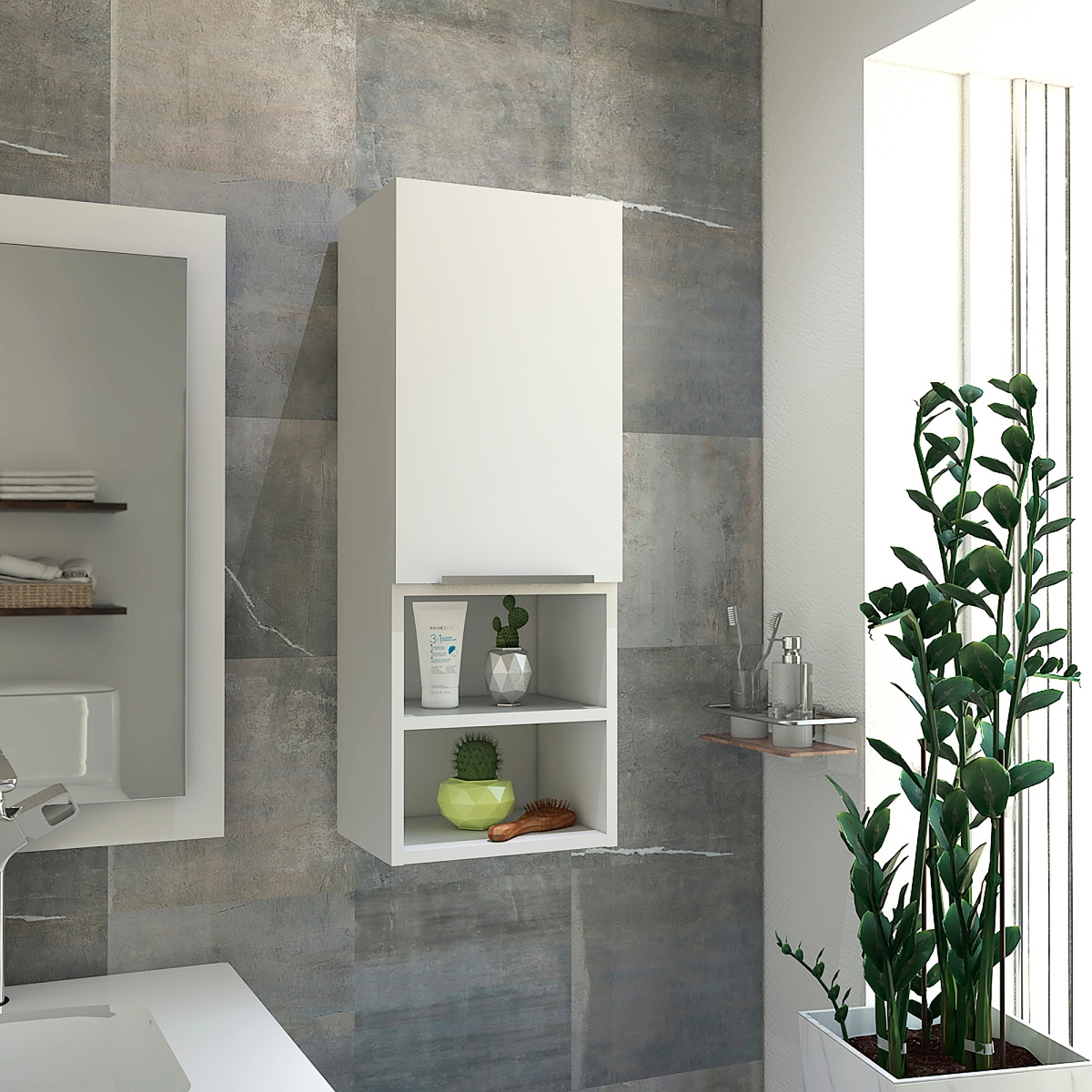 Streamdale Furniture Mila Bathroom Cabinet, Two Internal Shelves, Two External Shelves, Single Door -- White
