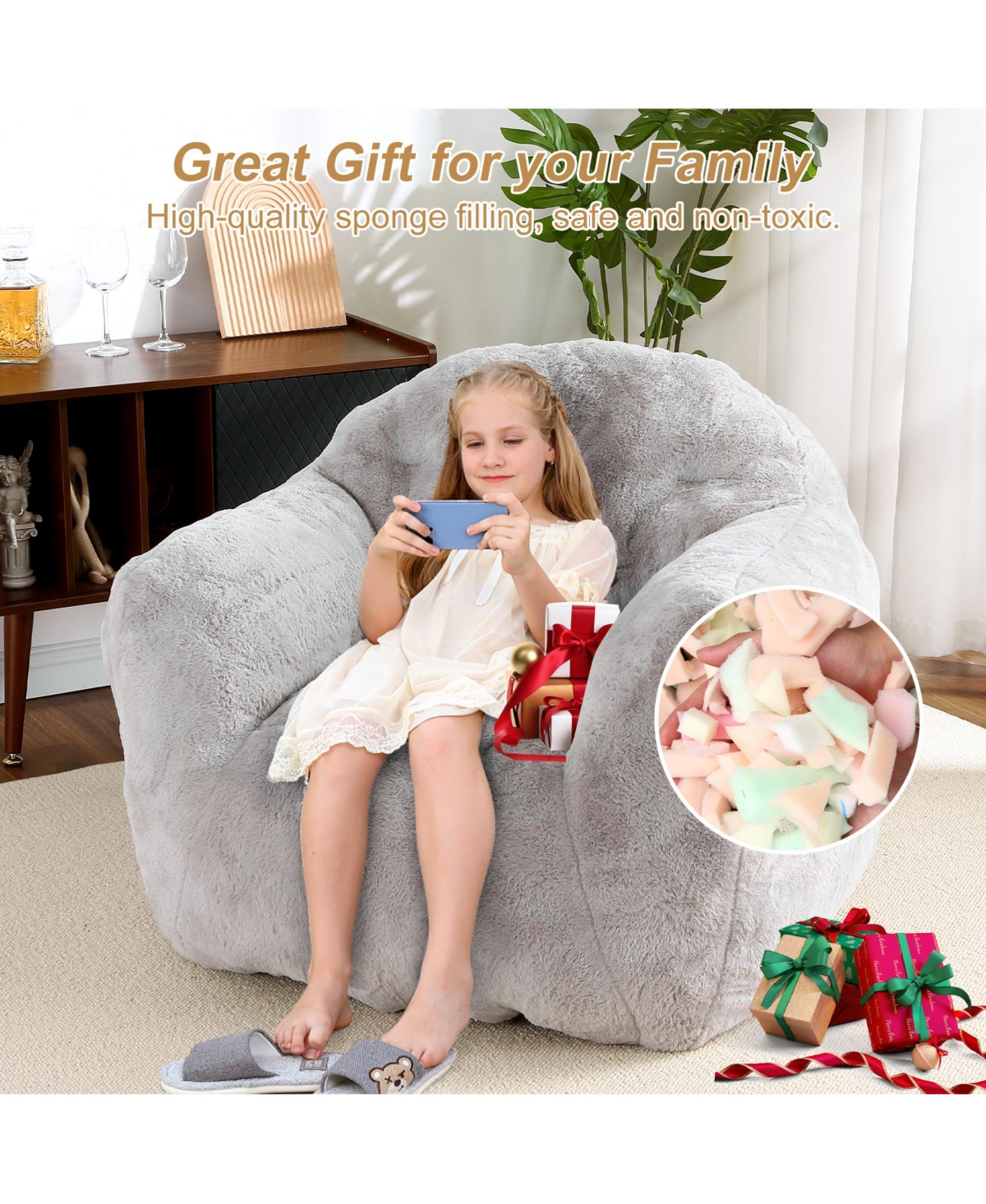 Caromio Giant Bean Bag Sofa Chair with Armrests for Adults High-Density Foam Stuffed