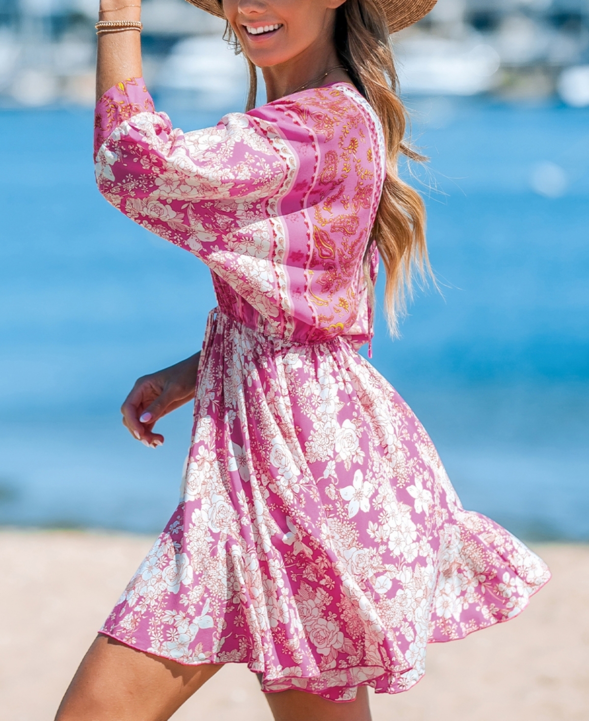 Cupshe Women's Floral Print Tassel Mini Beach Dress