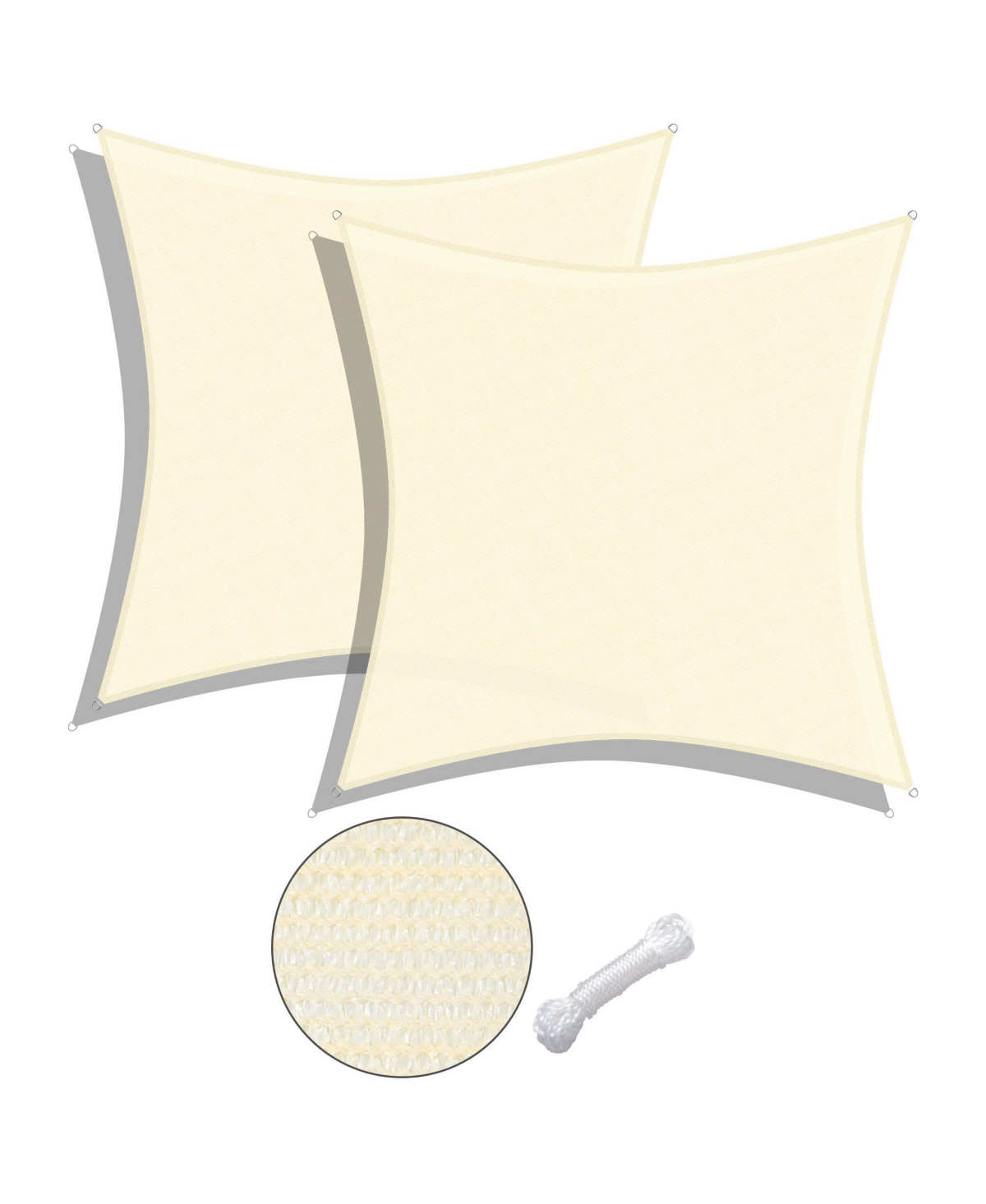 2 Pack 18x18 Ft 97% Uv Block Square Sun Shade Sail Hdpe Canopy Patio Park Deck - Off white
