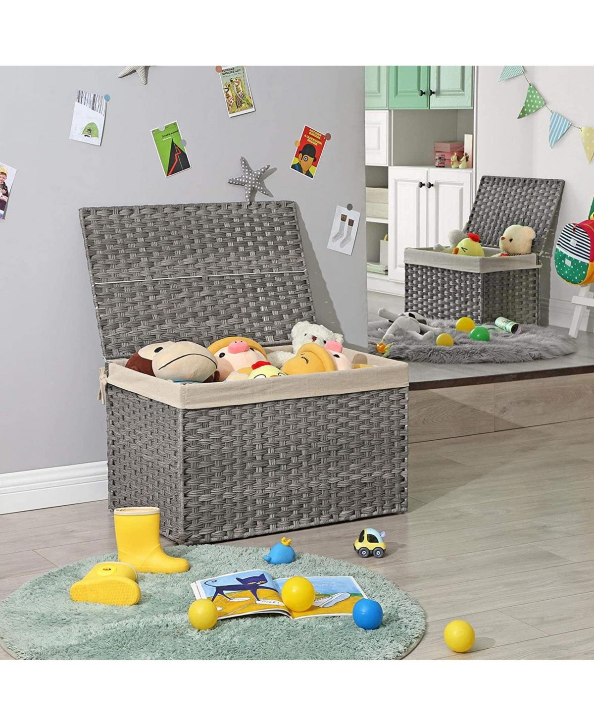 Slickblue Storage Box With Cotton Liner, Rattan-style Storage Basket, Storage Trunk With Lid And Handles