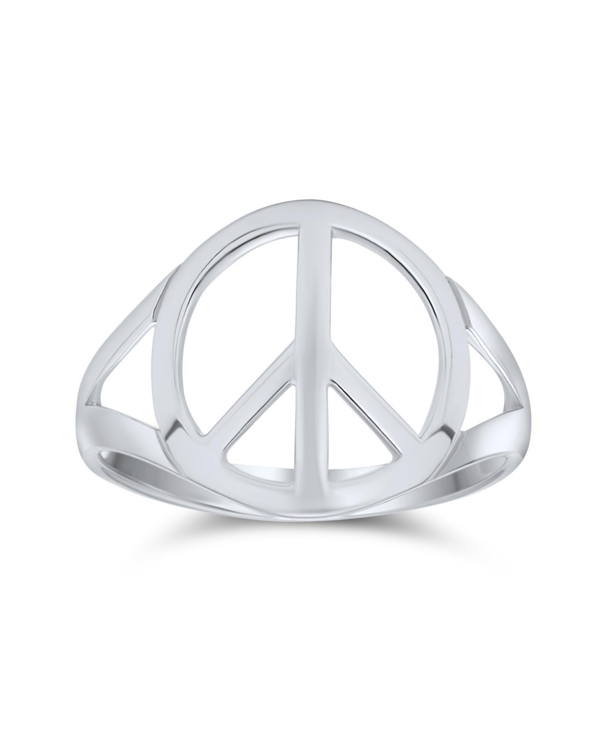 Open Symbol World Peace Sign Ring For Teen For Women .925 Sterling Silver Spilt Shank Band - Silver
