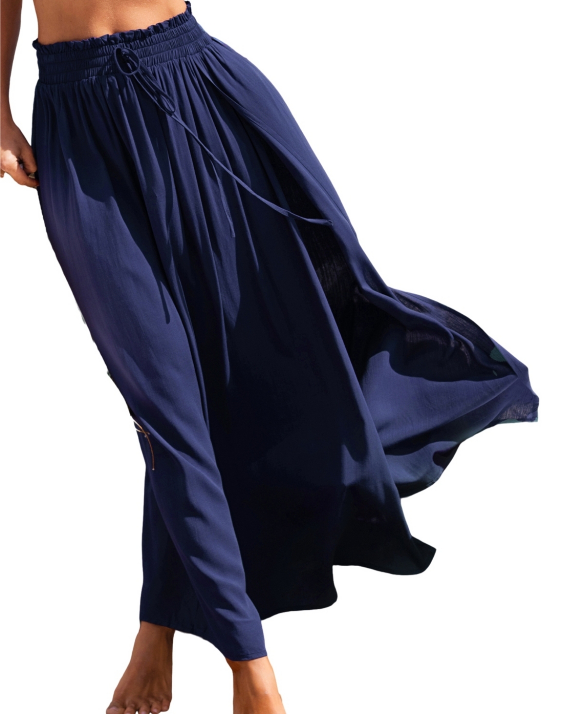 Women's Blue Smocked Waist Maxi Skirt - Dark blue