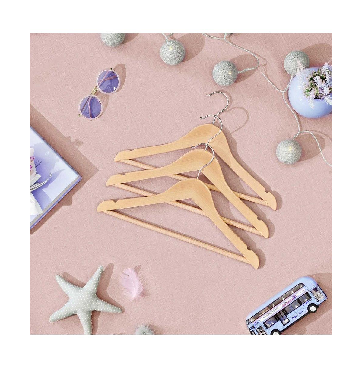 Slickblue Wooden Hangers 20 Pack, Solid Wood Baby Hangers, Children's Coat Hangers With Pants Bar
