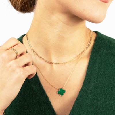Extra Large Malachite Single Clover Necklace 14K Gold