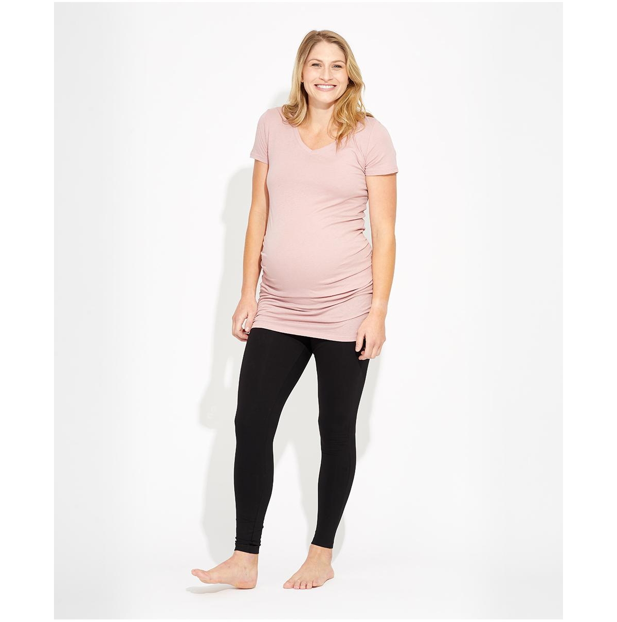 Maternity Ruched V-Neck Tee - Stucco heather