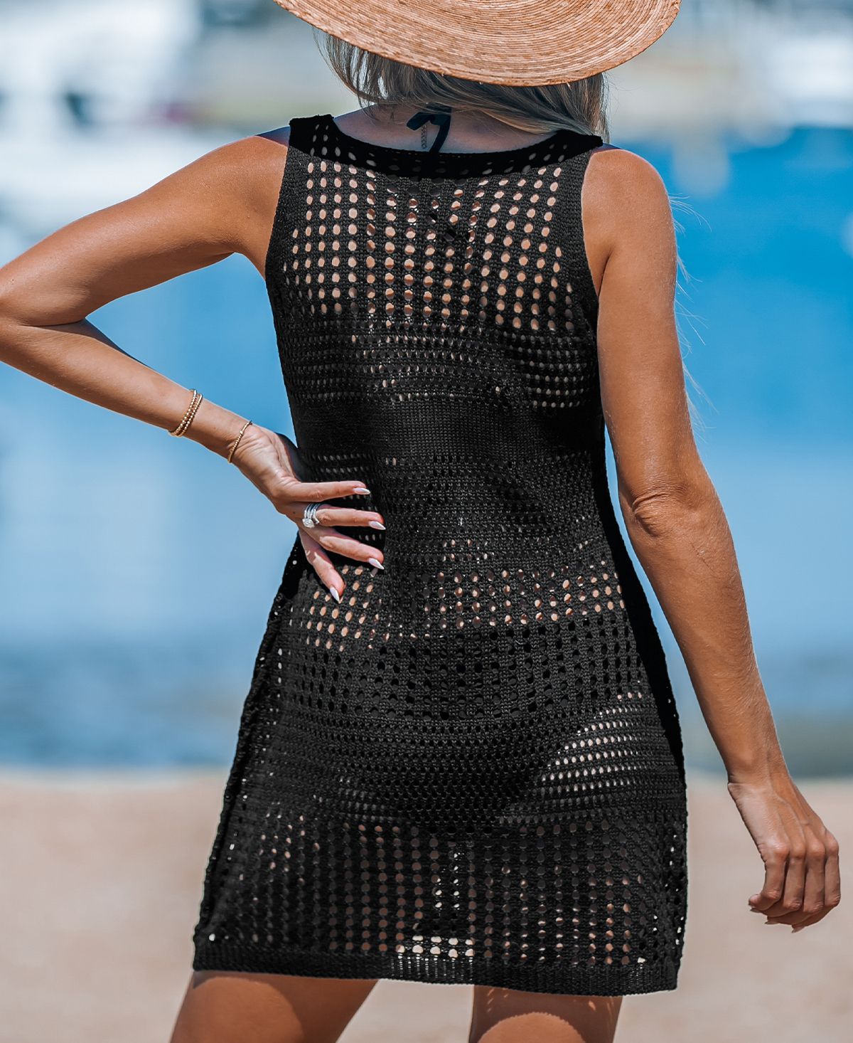 Cupshe Women's Knit Sleeveless Cutout Mini Cover-Up Beach Dress