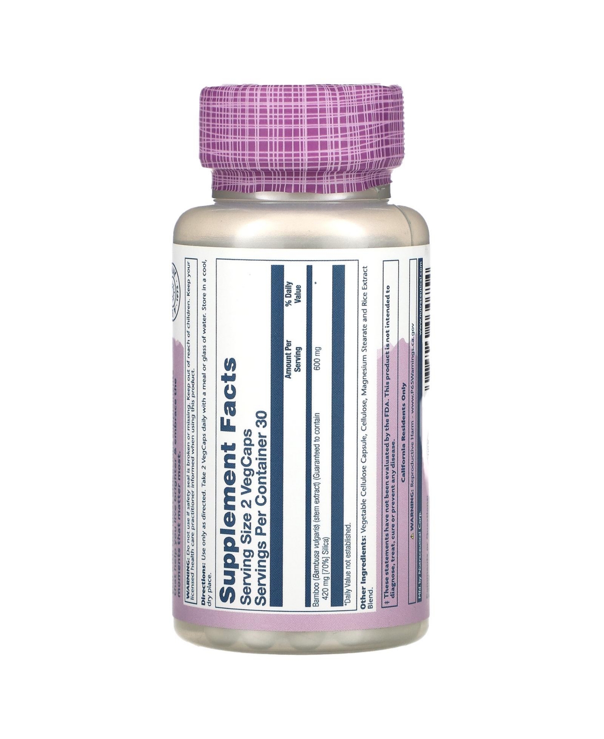 Solaray Vital Extracts Bamboo 600 mg - VegCaps (300 mg per VegCap) - Assorted Pre-pack (See Table 9