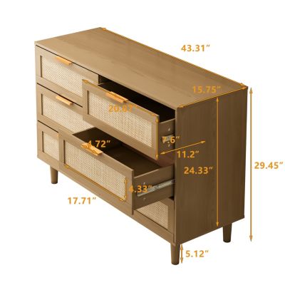 6 Drawers Rattan Dresser Rattan Drawer, Bedroom, Living Room